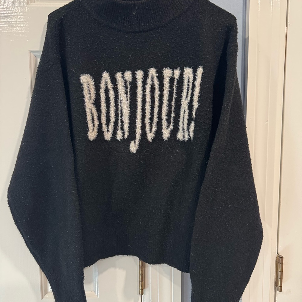 a new day Black 'Bonjour' Crew Neck Sweater